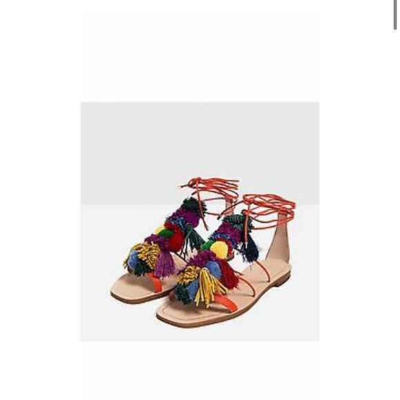 Pom Pom leather sandals, size 10 - Picture 1 of 9